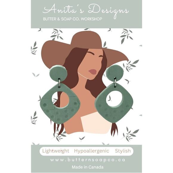 💚Hypoallergenic Sage Green Clay Earrings Diamond Shaped Dangle - Picture 5 of 5